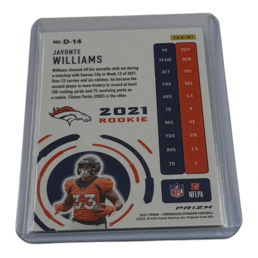 2021 Panini Chronicles Dynagon Javonte Williams Silver Prizm RC Rookie Card D-14